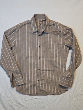 G-Star Raw Gray & White Vertical Stripe Button Down Long Sleeve Dress Shirt Y2K